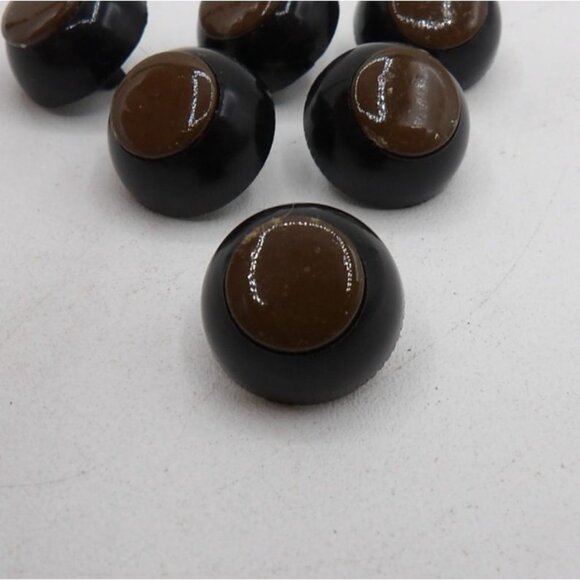 Vintage Black & Brown Plastic Domed Shank Buttons Set Of 6 - Picture 2 of 3